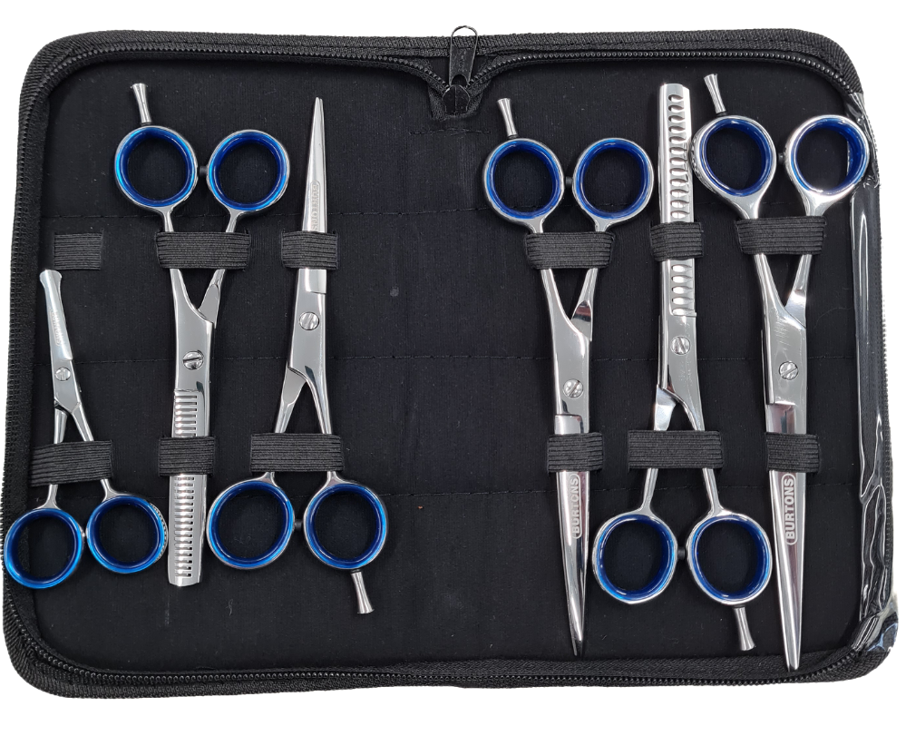 Burtons Silver Show-Line Professional Scissors - 6 Piece Set With Case