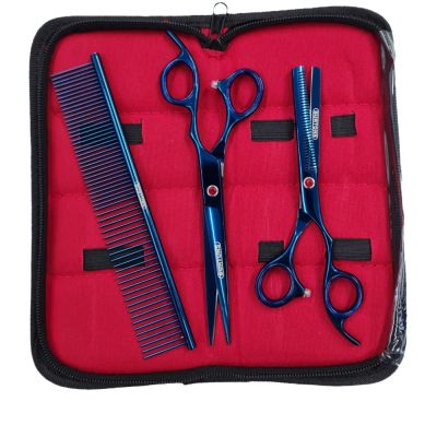 Burtons Blue Show-Line Professional Scissors - 2 Piece Scissor And Comb Set With Case