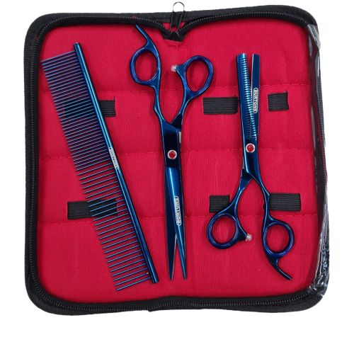 Burtons Blue Show-Line Professional Scissors - 2 Piece Scissor And Comb Set With Case