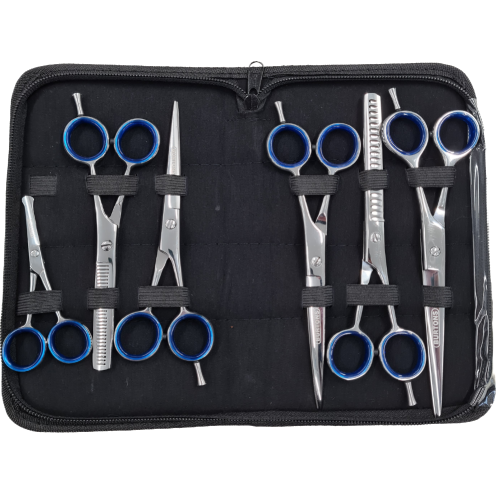 Burtons Silver Show-Line Professional Scissors - 6 Piece Set With Case
